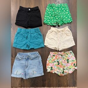 Assorted Girls' Shorts Pack - Black, Green, Teal, Cream, Light Denim, Floral 6-7